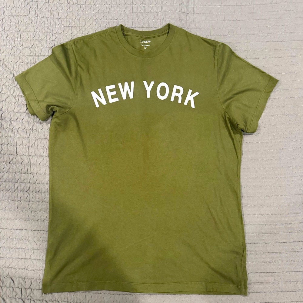 Olive Green J Crew ‘cotton shirt sleeve New York' Men's Tee
